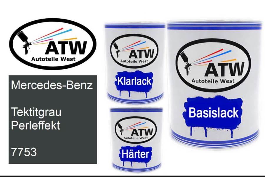 Mercedes-Benz, Tektitgrau Perleffekt, 7753: 1L Lackdose + 1L Klarlack + 500ml Härter - Set, von ATW Autoteile West.